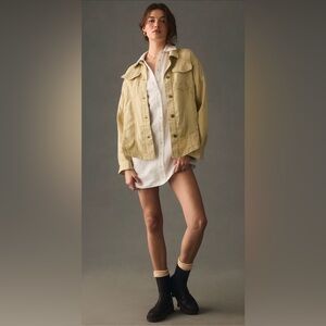 Anthropologie Light Yellow Button-Down Shirt Jacket